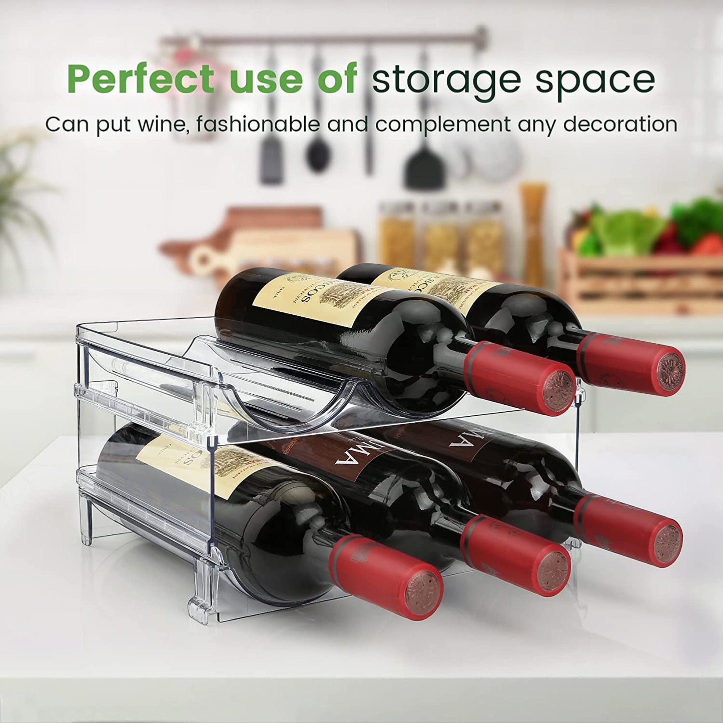 Water Bottle Storage Organizer - 2-Pack Stackable Rack for Cabinet Use