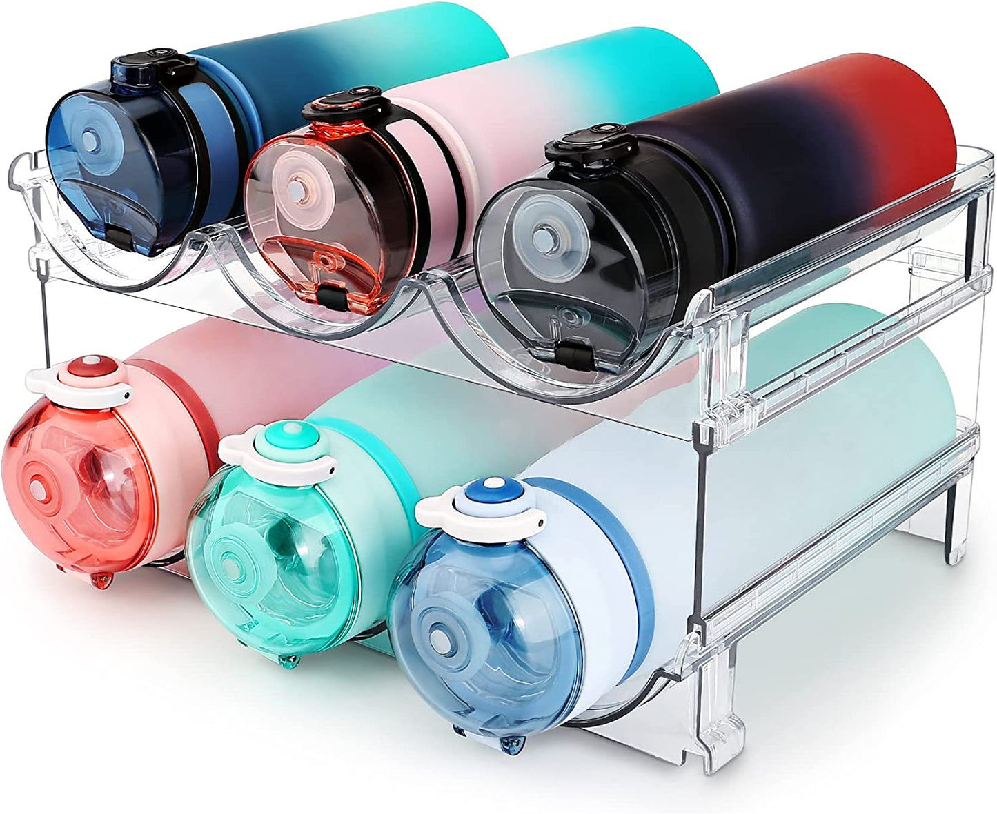 Water Bottle Storage Organizer - 2-Pack Stackable Rack for Cabinet Use