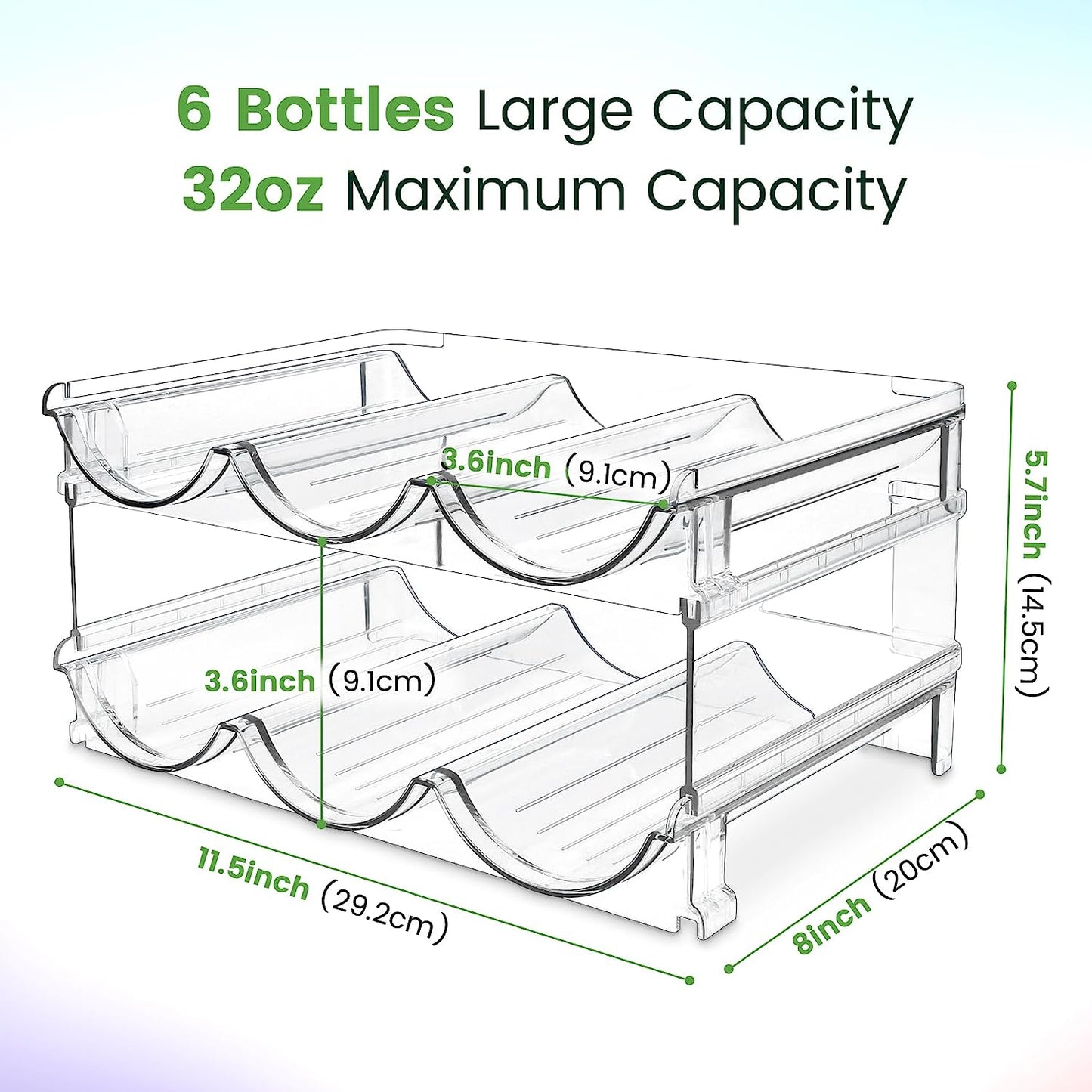 Water Bottle Storage Organizer - 2-Pack Stackable Rack for Cabinet Use