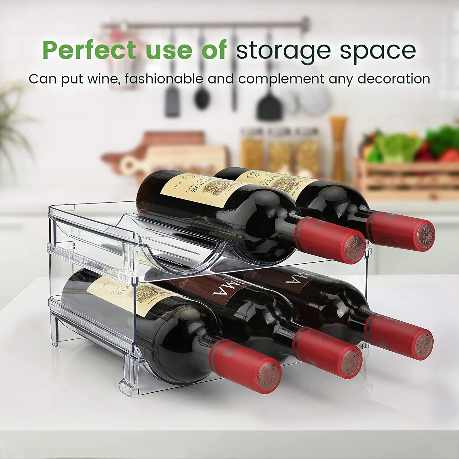 Water Bottle Storage Organizer - 2-Pack Stackable Rack for Cabinet Use