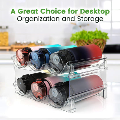 Water Bottle Storage Organizer - 2-Pack Stackable Rack for Cabinet Use