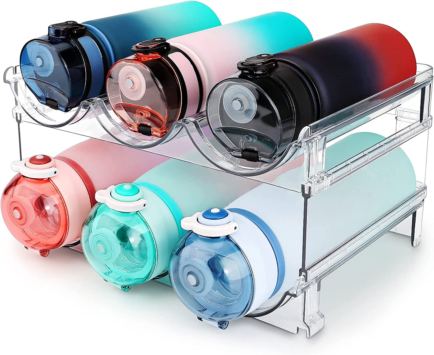 Water Bottle Storage Organizer - 2-Pack Stackable Rack for Cabinet Use