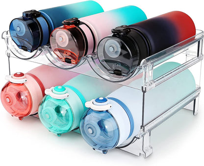 Water Bottle Storage Organizer - 2-Pack Stackable Rack for Cabinet Use