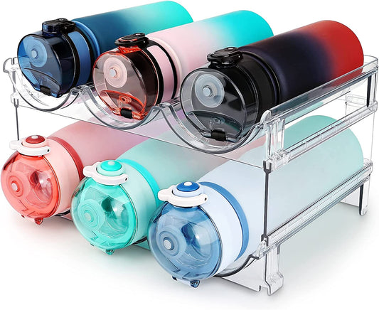 Water Bottle Storage Organizer - 2-Pack Stackable Rack for Cabinet Use