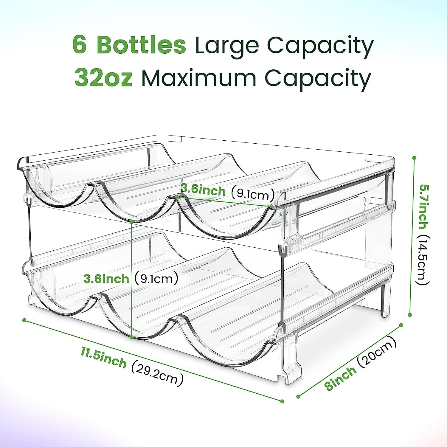 Water Bottle Storage Organizer - 2-Pack Stackable Rack for Cabinet Use